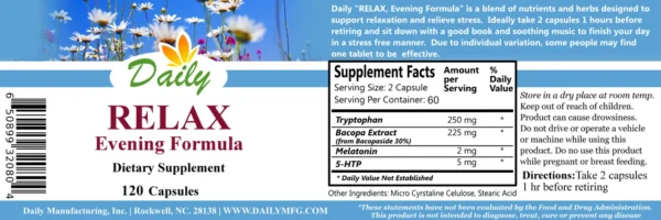 RLX E Relax Evening Formula Label