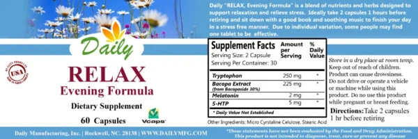 Relax Evening Formula label