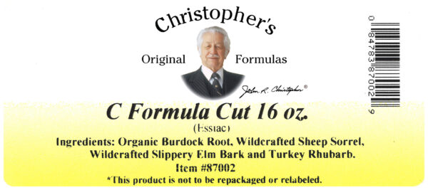 C Formula Essiac SKU Cuts Label