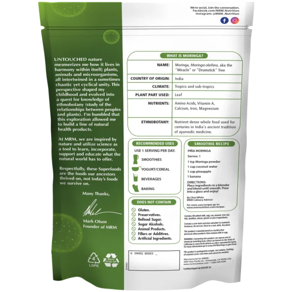 Organic Moringa Leaf Powder SKU pow Bag Label