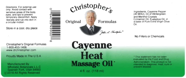 Cayenne Heath Message Oil SKU Label