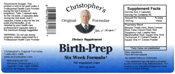 Birth Prep Capsule SKU label