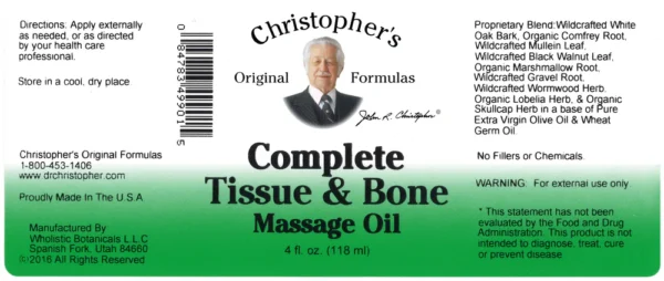 Complete Tissue Bone Massage Oil SKU label