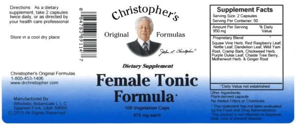 Female Tonic Formula Capsule SKU Label