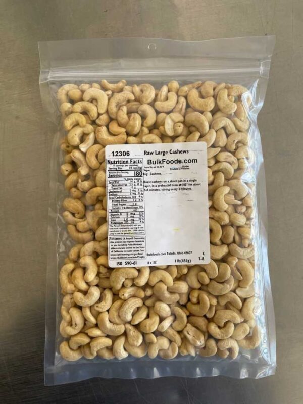 Raw Large Cashews SKU BF NUTS