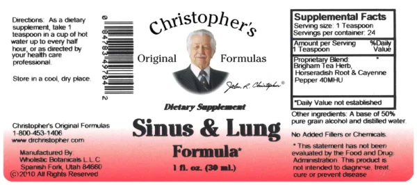 Sinus Lung Formula Extract SKU Label