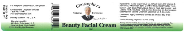 Beauty Facial Cream Ointment oz SKU BFC Label